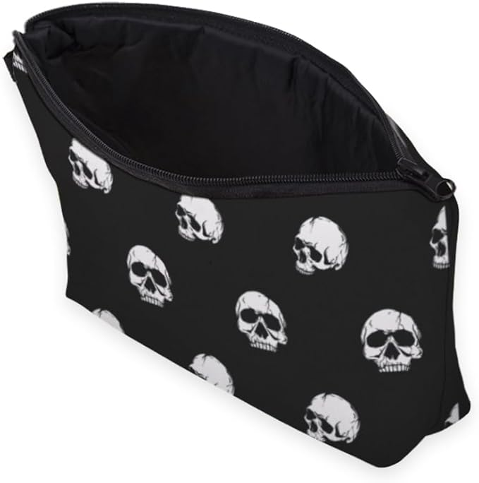 Small Makeup Bag Cosmetic Bag for Women, Pretty Design Organizer Case with Zipper Closure, Lightweight and Water-Resistant Make Up Bag - 8.65"x 5.35" x 7.08"（Skull）