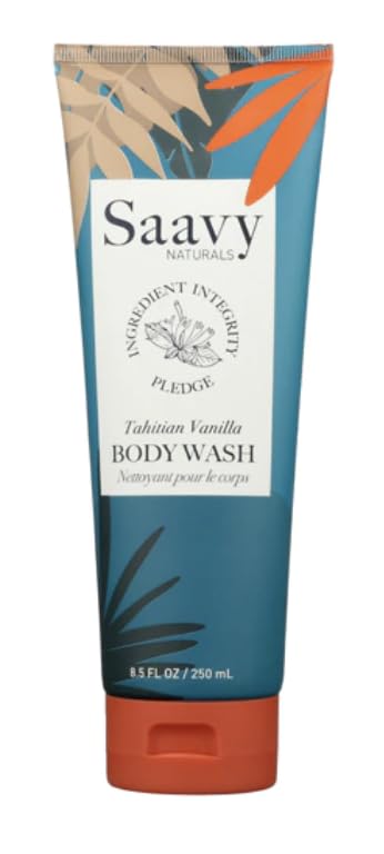 Saavy Naturals Tahitian Vanilla Body Wash, Moisturizing Shower Gel for Men & Women, Vegan Formula with Coconut Oil, Shea Butter, and Aloe Vera - 8.5 Fl Oz, Made in the USA
