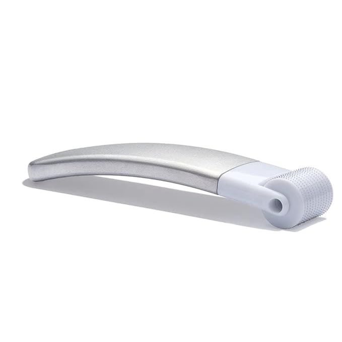 StackedSkincare Microneedling Roller with Replaceable 0.2mm Stainless Steel Needle Head - Gentle Micro Needle Roller for Face, Scalp & Body - Ergonomic Aluminum Handle for Smooth, Even, Radiant Skin