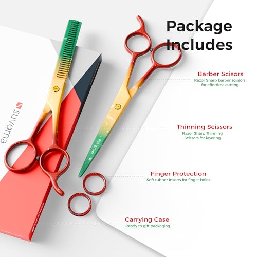 Suvorna 6.5″ Professional Hair Cutting Scissors with Thinning Shears for Hair Cutting & Trimming– Stainless Steel Haircut Scissors for Professionals & Homeuse - Hair Shears for Women & Men
