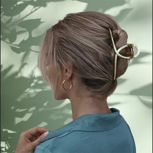 2 Pack Large Metal Hair Claw Clips with Pearls 4.3 Inch - Gold Hair Accessories for Women's Thick Hair Styling, Strong Hold, and Fashion