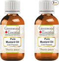 Greenwood Essential Pure Mustard Oil (Brassica juncea) Cold Pressed (Pack of Two) 50ml X 2 (3.38 oz)