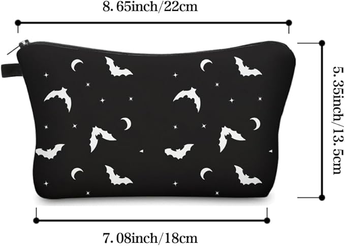 Small Makeup Bag Cosmetic Bag for Women, Pretty Design Organizer Case with Zipper Closure, Lightweight and Water-Resistant Make Up Bag - 8.65"x 5.35" x 7.08"（Bat）