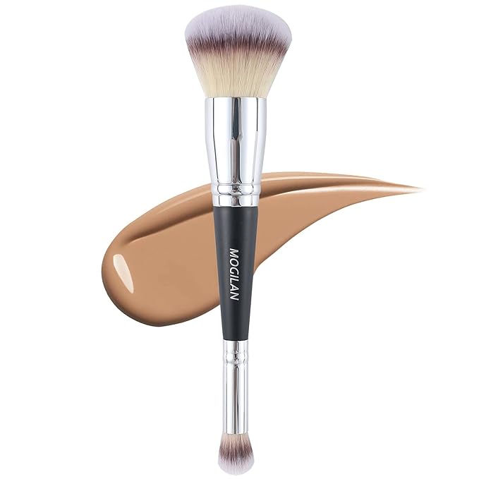 Foundation Brush for Liquid Makeup Double Ended Powder Foundation & Under Eye Concealer Brush for Flawless liquid Cream Makeup Blending,Buffing Large Fluffy Face Contour Brush