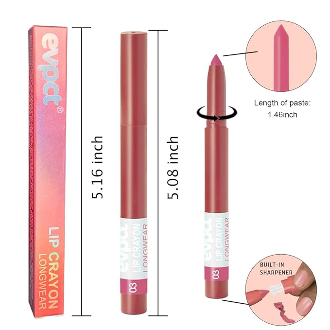 BINGBRUSH Lip Crayons Matte Long Lasting Lipstick Pack Set,Moisture Smooth Lipliner With Built-in Sharpener Ultimate Lip Crayon for Makeup- Waterproof Velvet Lipgloss Lip Stain (03#Purple Beige)