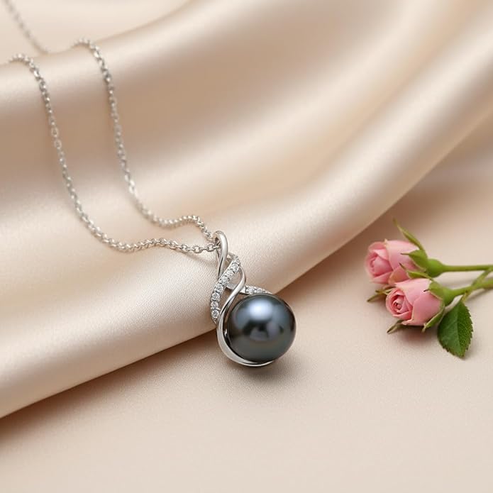 TRYNDI Real Tahitian Black Pearl Necklace Gifts for Women - Larger 11-12mm Luxury Pearl, Gifts For Wife Christmas - Valentines Soulmate Necklace For Women