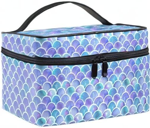 Mermaid Makeup Bag, Watercolor Rainbow Scales Mermaid Makeup Organizer Bags Toiletry Bag Box Travel Cosmetic Bag Make Up Train Case for Women Teen Girl Ladies