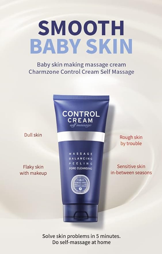 CHARMZONE Control Cream [NEW VERSION] – Korean Skincare Exfoliating Face & Body Massage Cream for Removing Sebum & Dead Skin Cells, Hydrating Self-Massage Moisturizer (150ml / 5.07 fl oz)