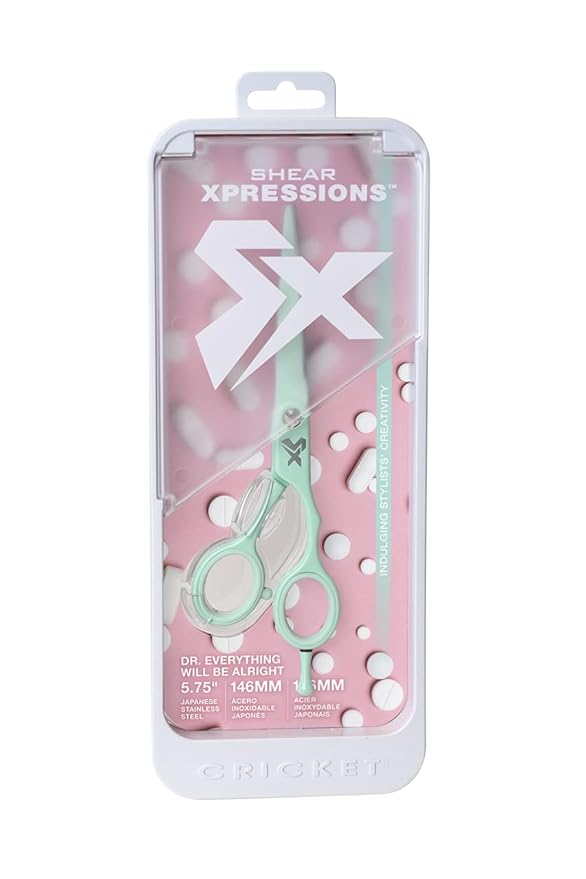 Cricket Shear Xpressions It's All Good 5.75" Professional Hair Cutting Scissors - Barber Scissors, Japanese Stainless Steel for Stylists & Home Use, Dr. Everything Will Be Alright, Mint