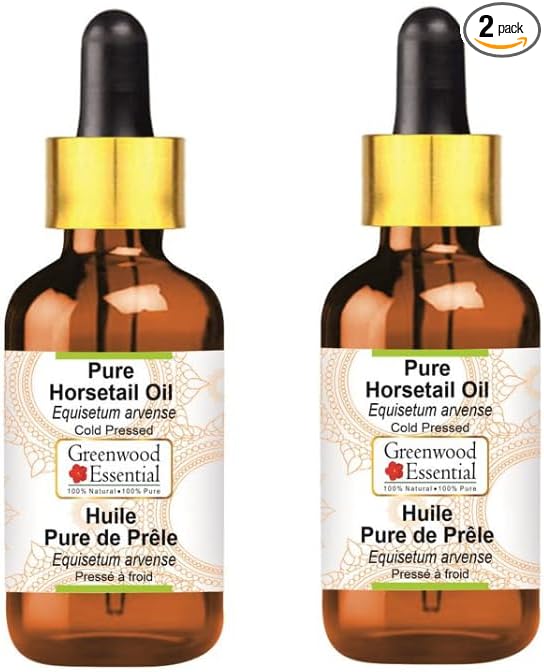 Greenwood Essential Pure Horsetail Oil (Equisetum arvense) with Two Glass Droppers Cold Pressed (Pack of Two) 50ml X 2 (3.38 oz)