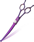 7" Curved Dog Grooming Scissors – Professional 440C Stainless Steel Pet Shears with Safety Round Tips and Sharp Blades for Body Facial Nose Ear and Paw Hair Easy Use