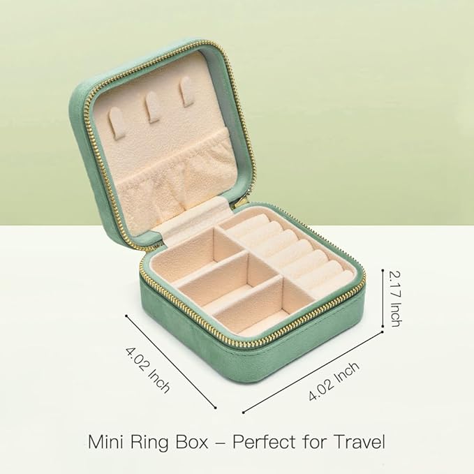 Travel Jewelry Case, Small Plush Velvet Jewelry Box for Women and Girls, Portable Jewelry holder organizer for Rings Earrings Necklaces Bracelets(Mint)