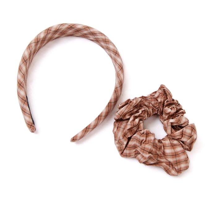 Headband and Scrunchie Set for Women 2Pack Hair Ties for Girls Elastics Bands Ponytail Holder Hair Accessories Coffee Lattice