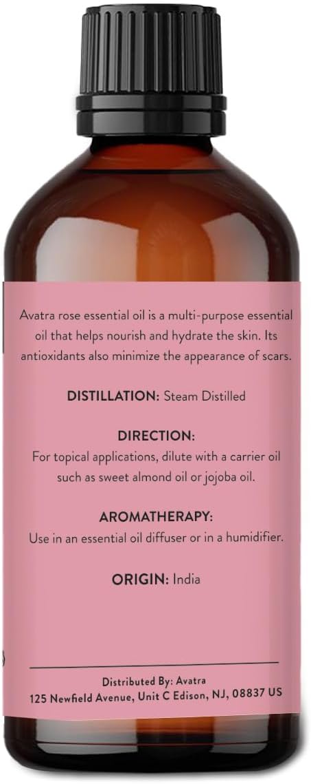 Avatra Rose Essential Oil 100ML (3.38 OZ) with Glass Dropper and Travel Bottle, Pure and Natural Therapeutic Grade Lavender Oil for Diffuser, Aromatherapy, Massage, and DIY Candle Products