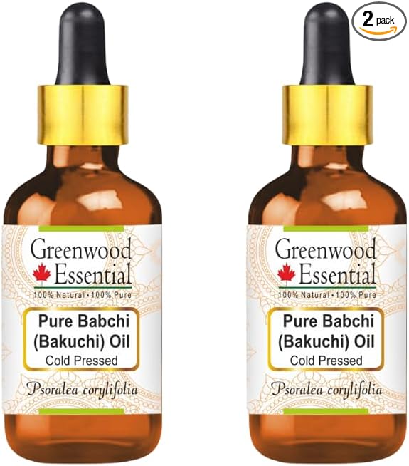 Greenwood Essential Pure Babchi (Bakuchi) Oil (Psoralea corylifolia) with Two Glass Droppers Cold Pressed (Pack of Two) 15ml X 2 (1 oz)