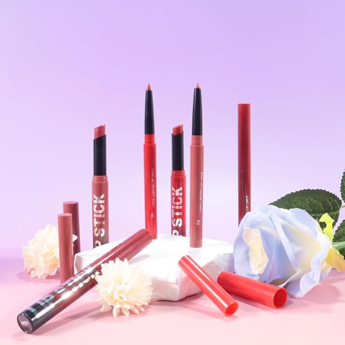 6Pcs 2 in 1 Orange Red Brown Plum Lip Liner and Lipstick Combo Set for Women,Lipstick Stain Lip Liner for Daily & Party Long Lasting Waterproof Smudge Proof 24 Hour Full Coverage Vegan Lip Makeup Kit