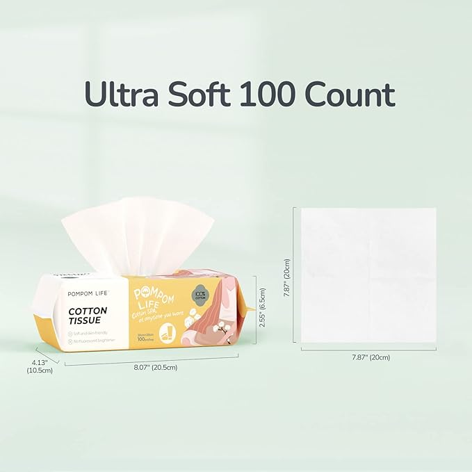 Disposable Face Towel 300 Cont, 7.9"X7.9"Clean Face Towelettes for Washing Face, 100% Cotton Soft Dry Wipe, Biodegradable Face Towels & Facial Tissuel Travel Size for Cleaning,Makeup Removal