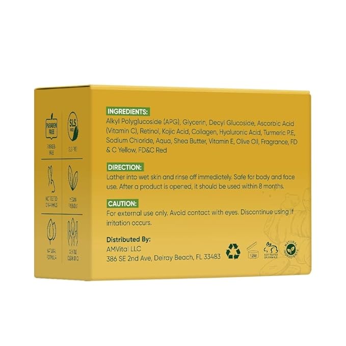 Turmeric Kojic Acid Soap Bars with Vitamin C, Retinol & Hyaluronic Acid – Face & Body Soap with Collagen & Shea Butter – 4-Pack Cleansing Bars for All Skin Types