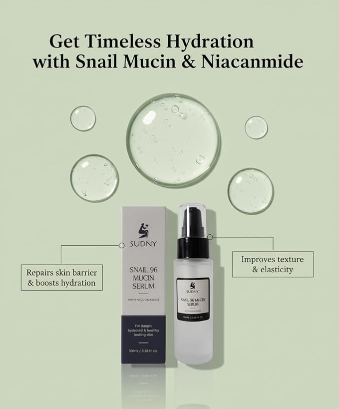Snail Mucin 96% Repairing Essence with Niacinamide, Aloe Vera & Glycerin - Snail Mucin Serum to Hydrate & Repair Dull Skin & Fine Lines- Gentle Skincare Serums with Snail Serum for Everyday Care
