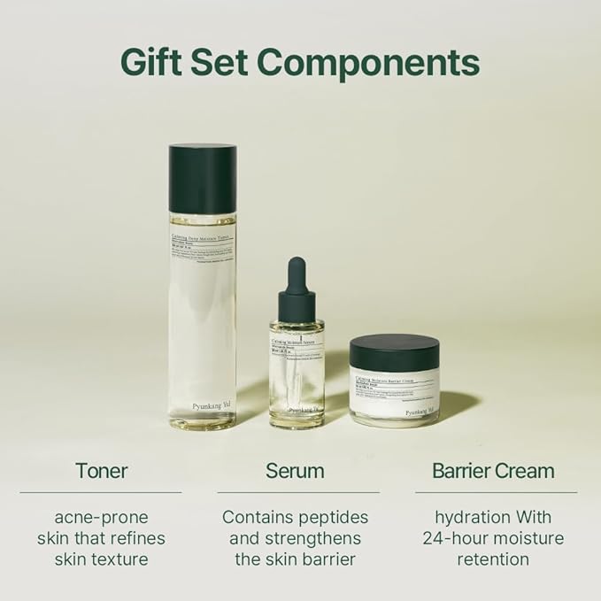 Pyunkang Yul PKY Calming Trial Gift Set, Exfoliating Toner, Soothing Serum, and Facial Skin Hydrating Cream, Vegan, Korean Skincare (3-item set) Stocking Stuffer Christmas Holiday New Year gift set
