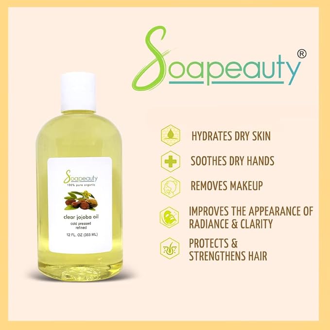 Soapeauty Clear Jojoba Oil | 100% Pure & Natural | Refined, Cold Pressed, Hexane Free | Moisturizing Oil for Skin, Face, Hair & Nails | 24 fl oz (2 * 12 fl oz)