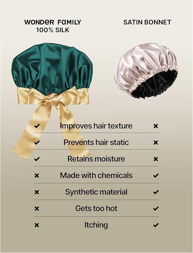 100% Mulberry Silk Bonnet for Sleeping Women with Curly Hair – Alternative to Double Layer Satin Bonnet with Tie Band