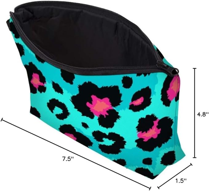 Cute Travel Makeup Bag Cosmetic Bag Small Pouch Gift for Women (Big Leopard Jade Green)