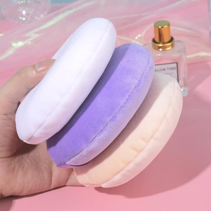2 PCS large Powder puff, 5 inch cotton super soft Powder puff, washable, loose powder puff, baby powder, body puff round (Purple)