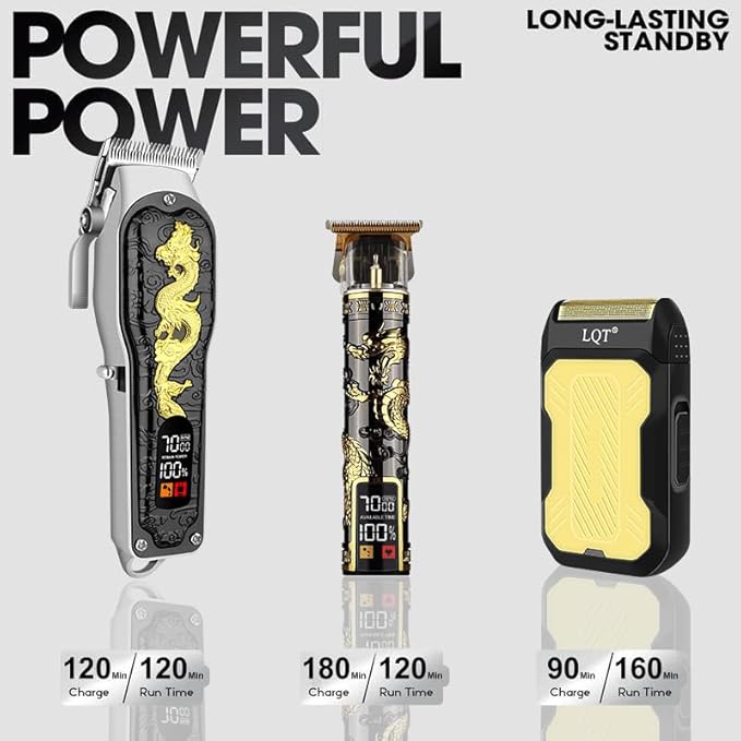 Hair Clippers 3-Piece Men's Professional Cordless Haircutting Set with LED Display, Trimmer, Shaver, Beard Clipper - Gift for Man