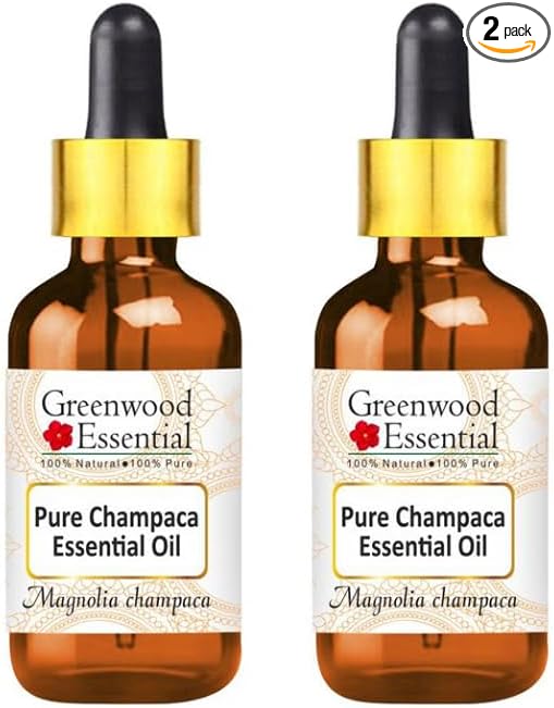 Greenwood Essential Pure Champaca Essential Oil (Magnolia champaca) with Two Glass Droppers Steam Distilled (Pack of Two) 5ml X 2 (0.33 oz)
