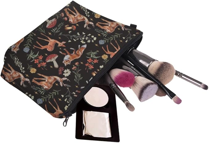 Small Makeup Bag Cosmetic Bag for Women, Pretty Design Organizer Case with Zipper Closure, Lightweight and Water-Resistant Make Up Bag - 8.65"x 5.35" x 7.08"（Sika Deer & Fox）
