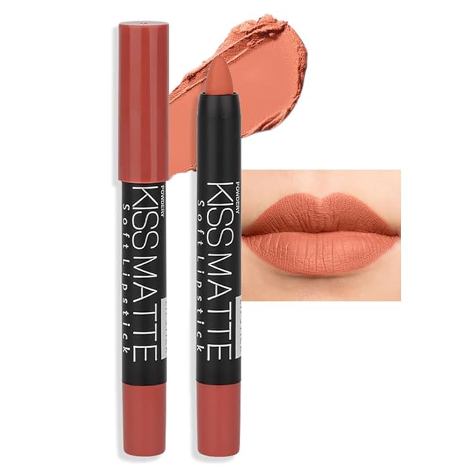 evpct 1Pcs Light Yellow Brown Matte Lipstick and Lip Crayon Liner Pencil for Women Lip Stain Long Lasting Waterproof labiales mate magicos 24 horas originales pintalabios permanente 24 horas 19