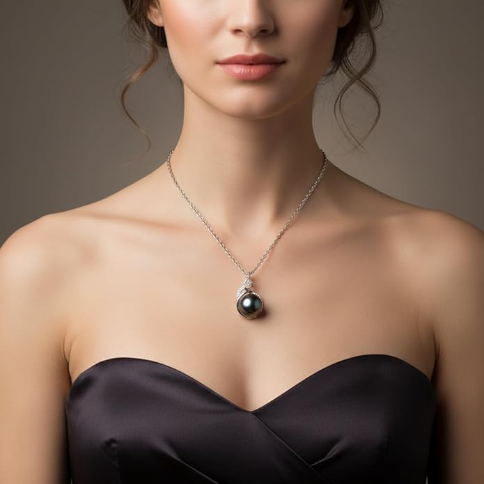 TRYNDI Real Tahitian Black Pearl Necklace Gifts for Women - Larger 11-12mm Luxury Pearl, Gifts For Wife Christmas - Valentines Soulmate Necklace For Women