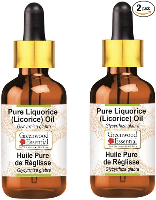 Greenwood Essential Pure Liquorice (Licorice) Oil (Glycyrrhiza glabra) with Two Glass Droppers Cold Pressed (Pack of Two) 50ml X 2 (3.38 oz)