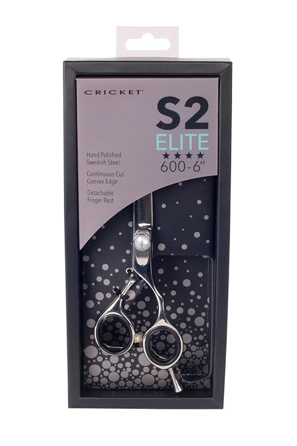 Cricket S2 Elite Series Shears 600 Professional Hair Cutting Scissors - 6-Inch Barber & Stylist Hair Scissors with Convex Edge Blades, Durable Swedish Steel, Leaf Spring Tension, Hand-Polished Finish