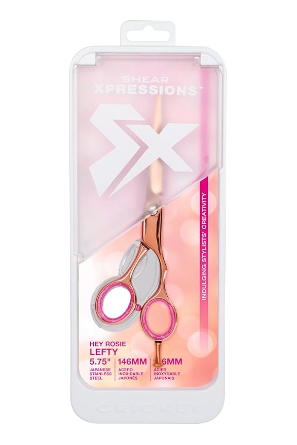 Cricket Shear Xpressions 5.75" Left-Handed Professional Hair Cutting Scissors - Barber Scissors, Japanese Stainless Steel, Ideal for Stylists and Home Use, Hey Rosie - Rose Gold