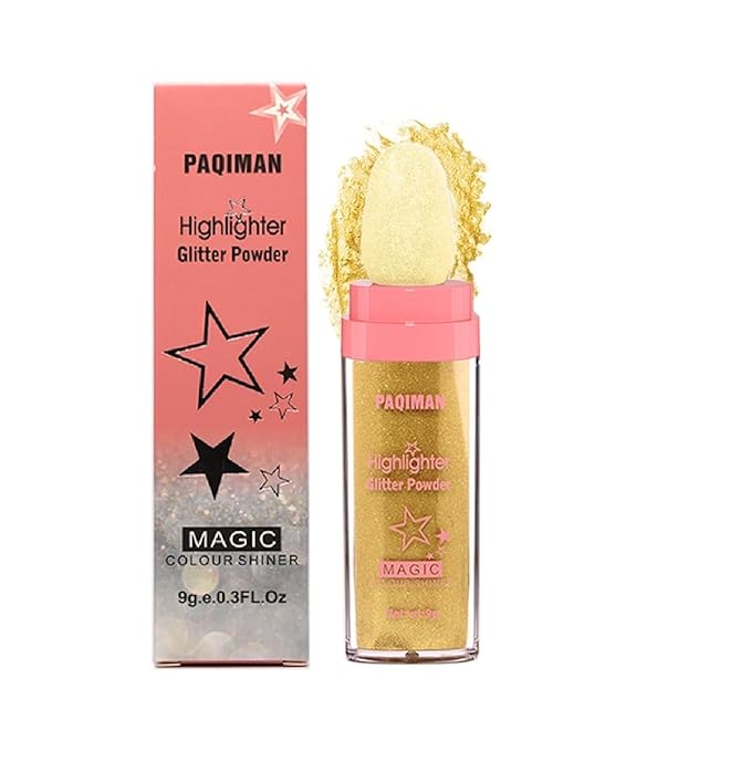 Gold Glitter Powder, Neon Outfit Party Body Sparkling Highlighter Makeup (05#Gold)