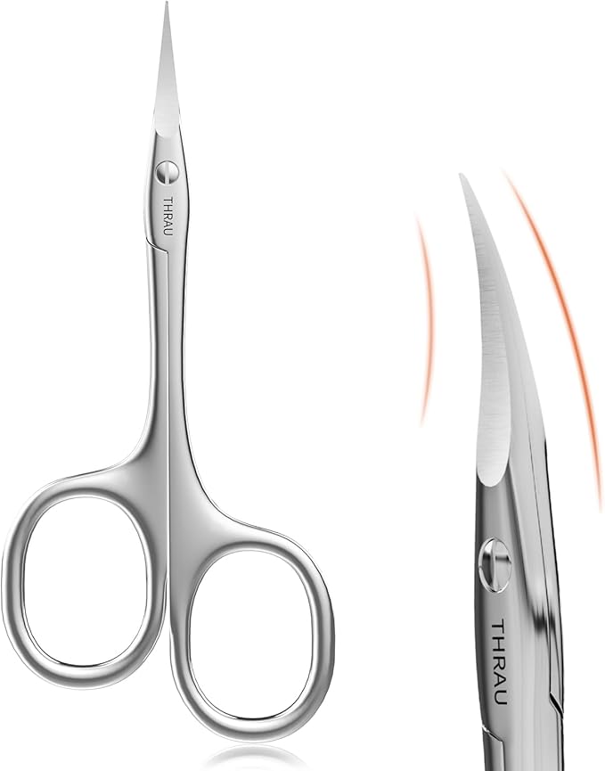 THRAU Right-Handed Cuticle Scissors – Surgical Grade Stainless Steel with Sharp Curved Tip for Cuticles, Nails, Eyebrows, Eyelashes, Nose Hair & Beard – Ideal for Manicure & Precise Grooming