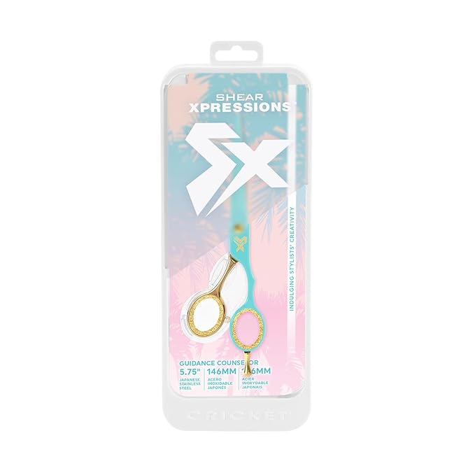 Cricket Shear Xpressions Charmed Life 5.75” Professional Stylist Hair Cutting Scissors, Japanese Stainless Steel Shears, Guidance Counselor (Aqua & Gold Chrome)