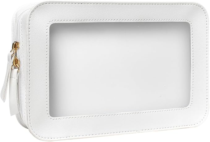 Clear Makeup Bag, White Travel Makeup Pouch Toiletry Bag for Women Waterproof Small Cosmetic Bag Case Small Make Up Bag with Zipper Car Organizer Car Essentials for Women Men