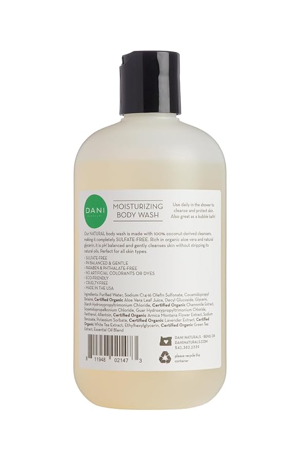DANI Naturals Moisturizing Body Wash - Refreshing Bamboo Bergamot Scent with Organic Aloe Vera & Natural Glycerin - Paraben & Sulfate-Free Shower Gel - For Men & Women - 12 oz - Vegan & Cruelty-Free