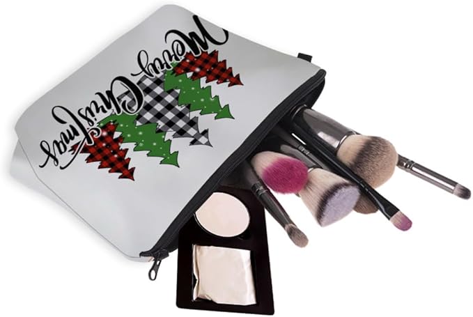 Small Makeup Bag Cosmetic Bag for Women, Pretty Design Organizer Case with Zipper Closure, Lightweight and Water-Resistant Make Up Bag - 8.65"x 5.35" x 7.08"（Merry Christmas）