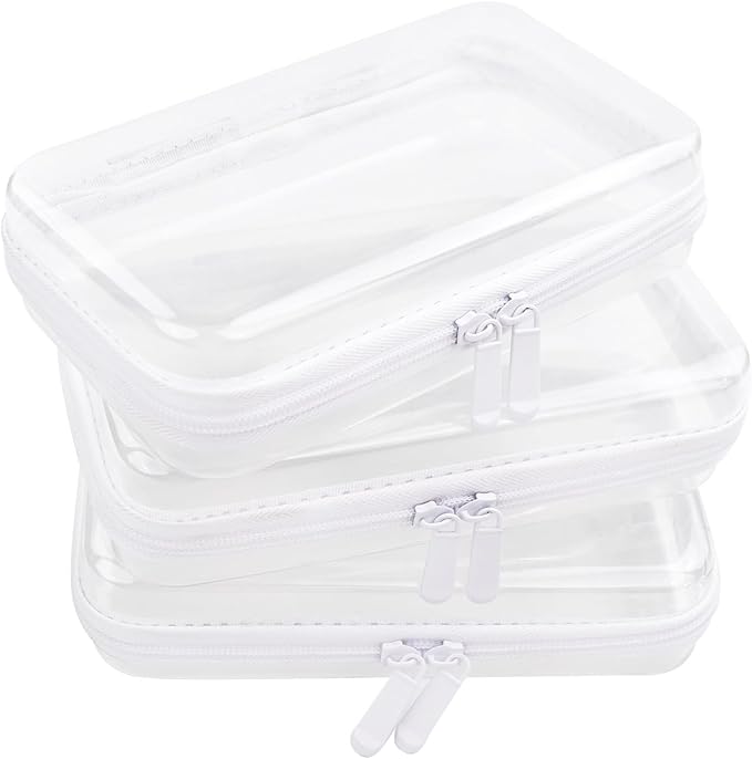 3pcs Clear Hard Shell Zipper Case, Transparent Hard Plastic Zipper Pouches, Portable Travel Organizer, Clear Toiletry Bag, Craft and Arts Organizer, Toy Storage Bins, Stackable Hard Side Plastic Case