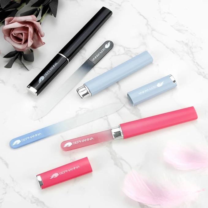 3 Pack Crystal Glass Finger Nail File with Case for Natural Nail Professional Glass Nail File for Unisex, Portable Crystal Nail File with Case Czech Glass File Double-Sided for Natural & Acrylic Nails