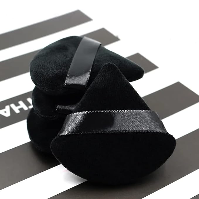 4 facial soft triangle puffs, wet and dry makeup tools, used for powder, mineral powder, body powder, foundation make-up, washable powder puffs (Black)