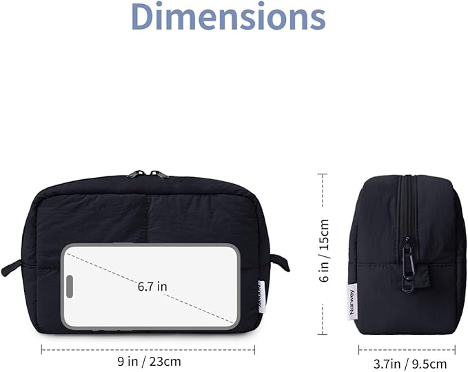 Narwey Puffy Makeup Bag for Travel Women Girl, Quilted Makeup Bag Cosmetic Bag, Cute Puffer Make Up Organizer Bags, Travel Toiletry Bag Toiletries (Black)