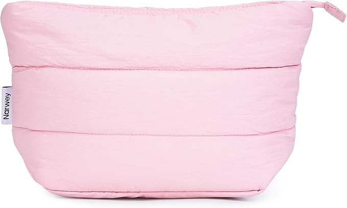 Narwey Small Makeup Bag for Travel Women Girl, Puffer Cosmetic Bag Makeup Pouch for Purse with Zipper, Cute Puffy Make Up Organizer Bags, Travel Toiletry Bag Toiletries (Dusty Rose)
