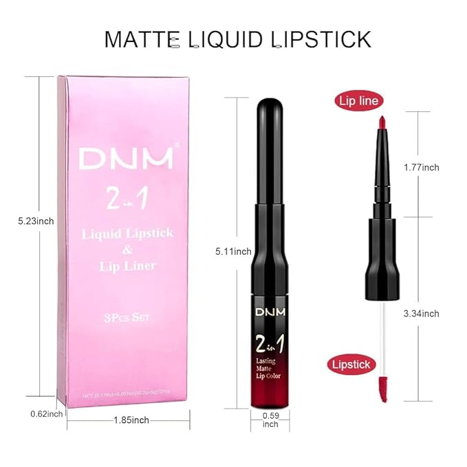 3Pcs 2 in 1 Ruby Bright Dark Red Lip Liner and Liquid Lipstick Stain Makeup Set for women, Long Lasting Smudge Proof Lip Tint Matte Finish Lip Gloss for All-Day Color Hold Easy to Use, Set05
