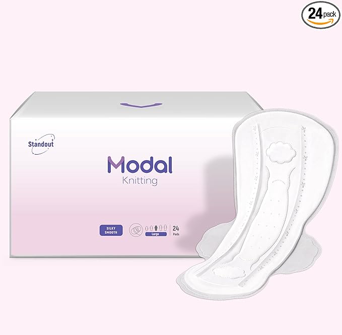 MODAL Pads for Women, Unscented Daily Thin Sanitary Pads for Period with Wings, 11.4 Inch(290 mm), Large, 24 Count