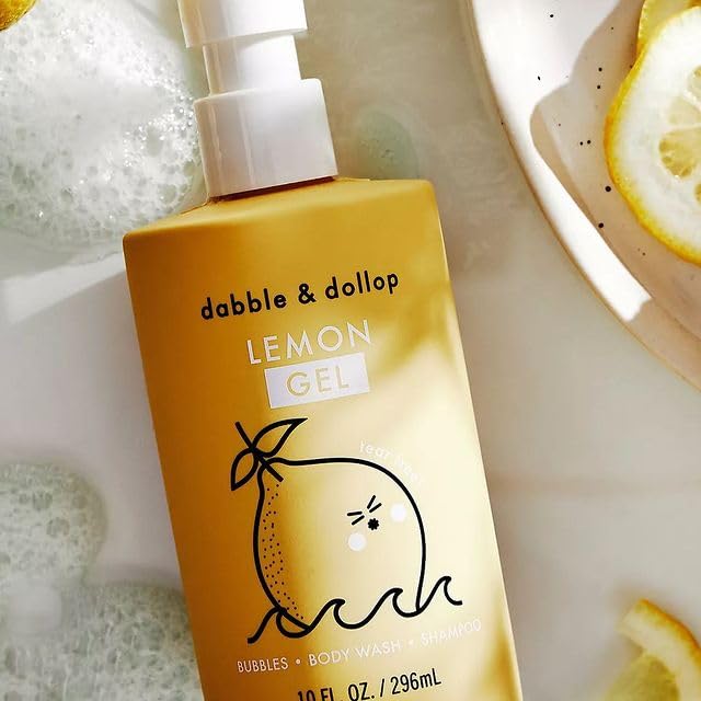 Dabble & Dollop Lemon Body Wash & Shampoo – 3-in-1 Natural Bubble Bath for Kids, No Parabens or Sulfates, Vegan, Gluten-Free, Tear-Free (10oz, Pack of 2)